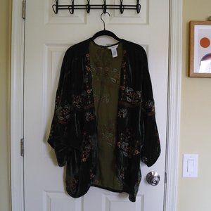 Sundance Dark Green Velvet Embroidered Cardigan, Size M